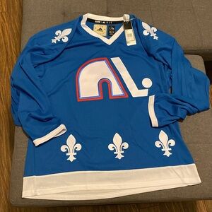 *New* Quebec Nordiques Adidas NHL Blue Hockey Jersey Size 54 Mens Size XL Blank